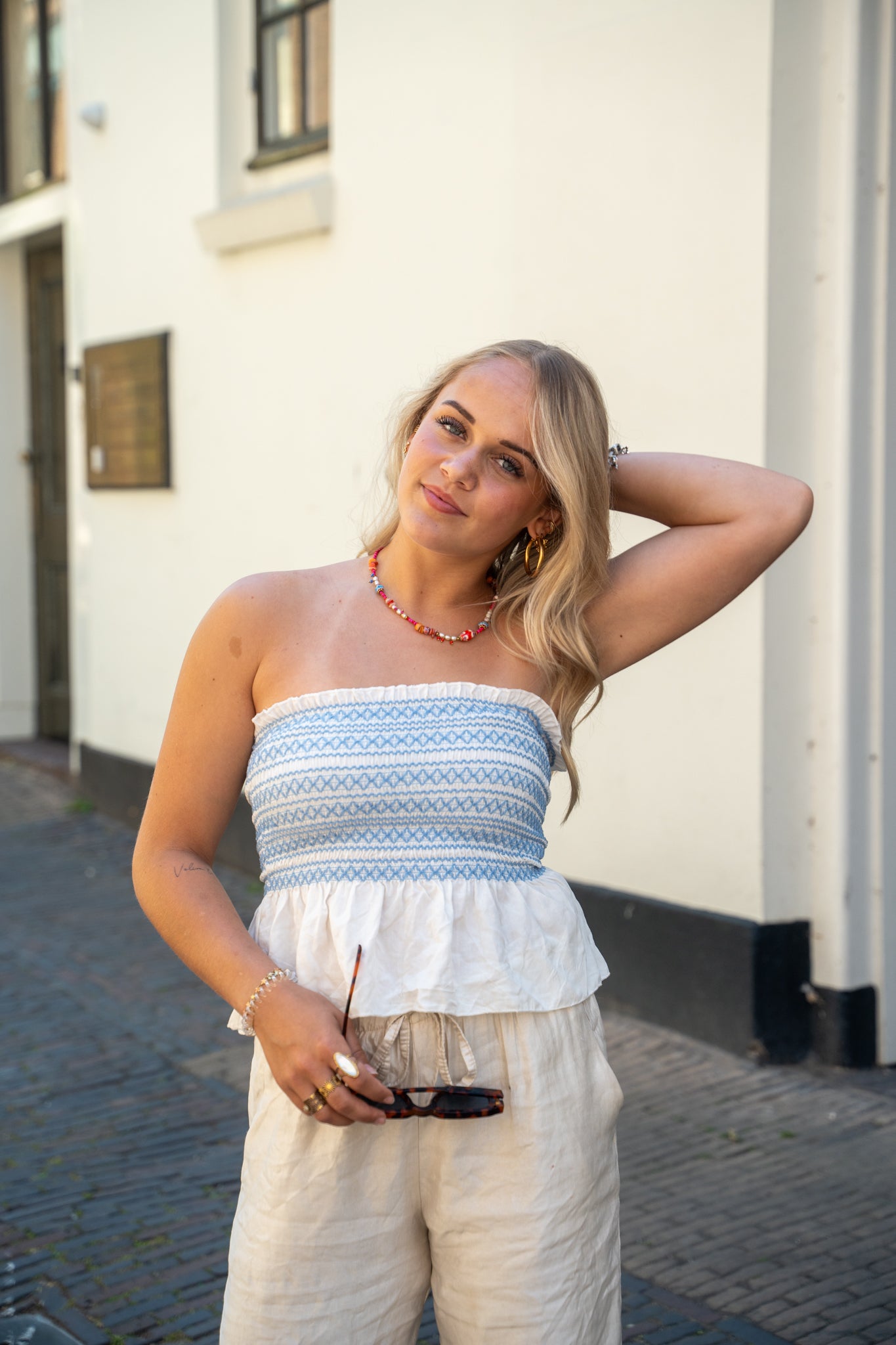 French Riviera Top - Blauw/Wit